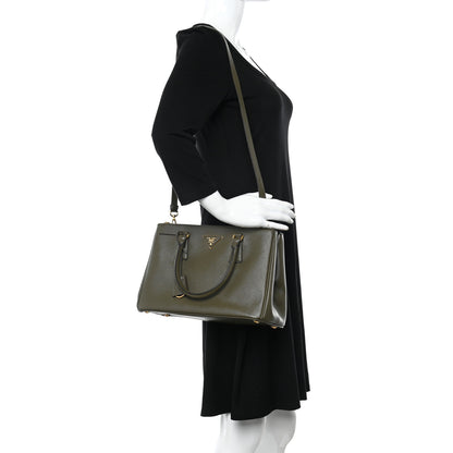 Prada Saffiano Small Galleria Double Zip Tote Militare 2 of 13