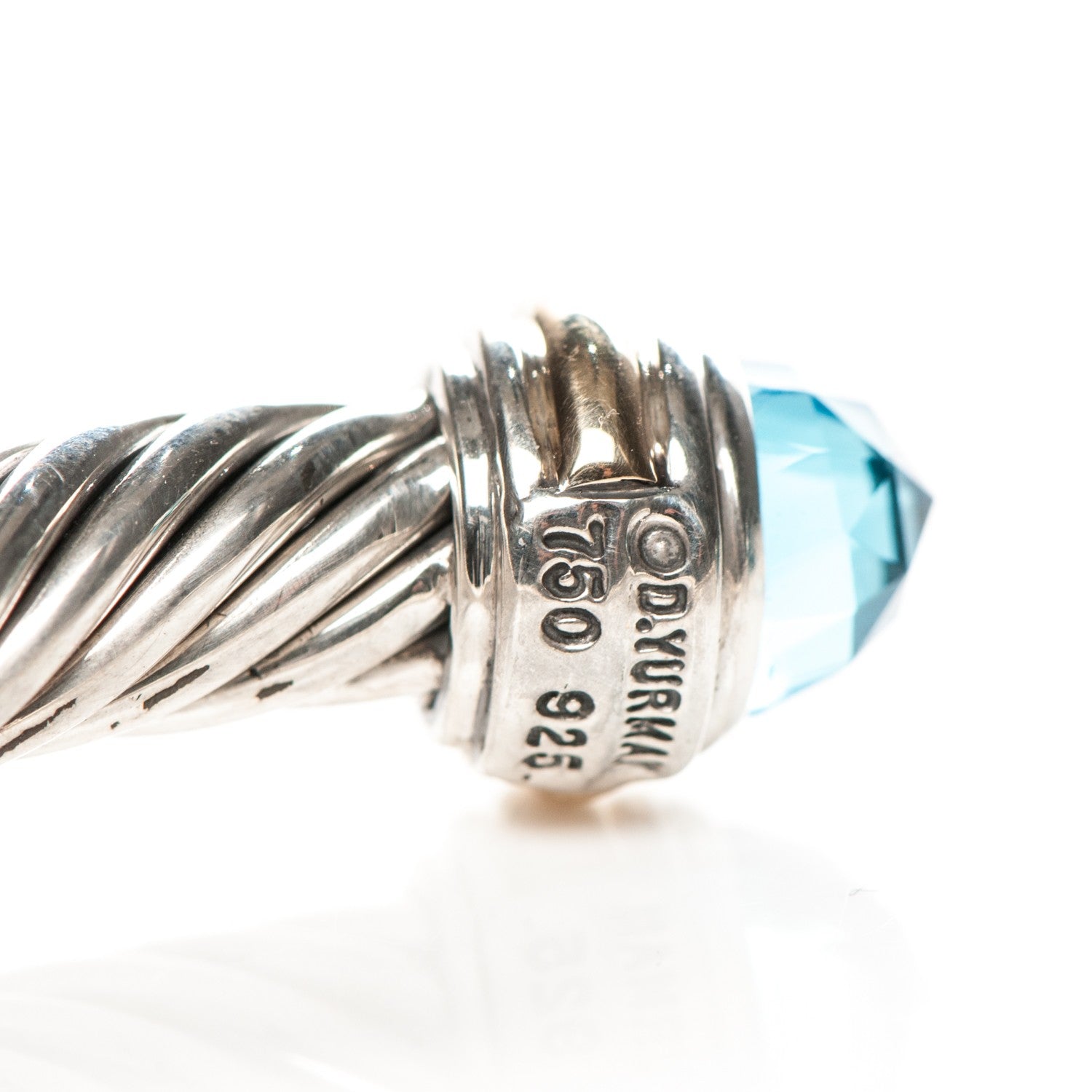 David Yurman Sterling Silver 14K Yellow Gold Blue Topaz 5mm Cable Classics Bracelet 4 of 6
