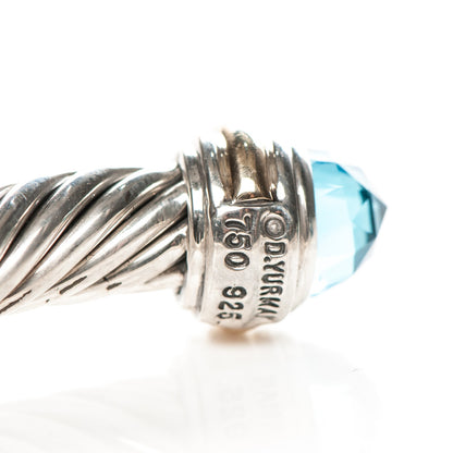 David Yurman Sterling Silver 14K Yellow Gold Blue Topaz 5mm Cable Classics Bracelet 4 of 6