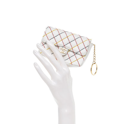 Chanel Calfskin Quilted Multicolor Stitch Key Holder Flap White 2 of 7