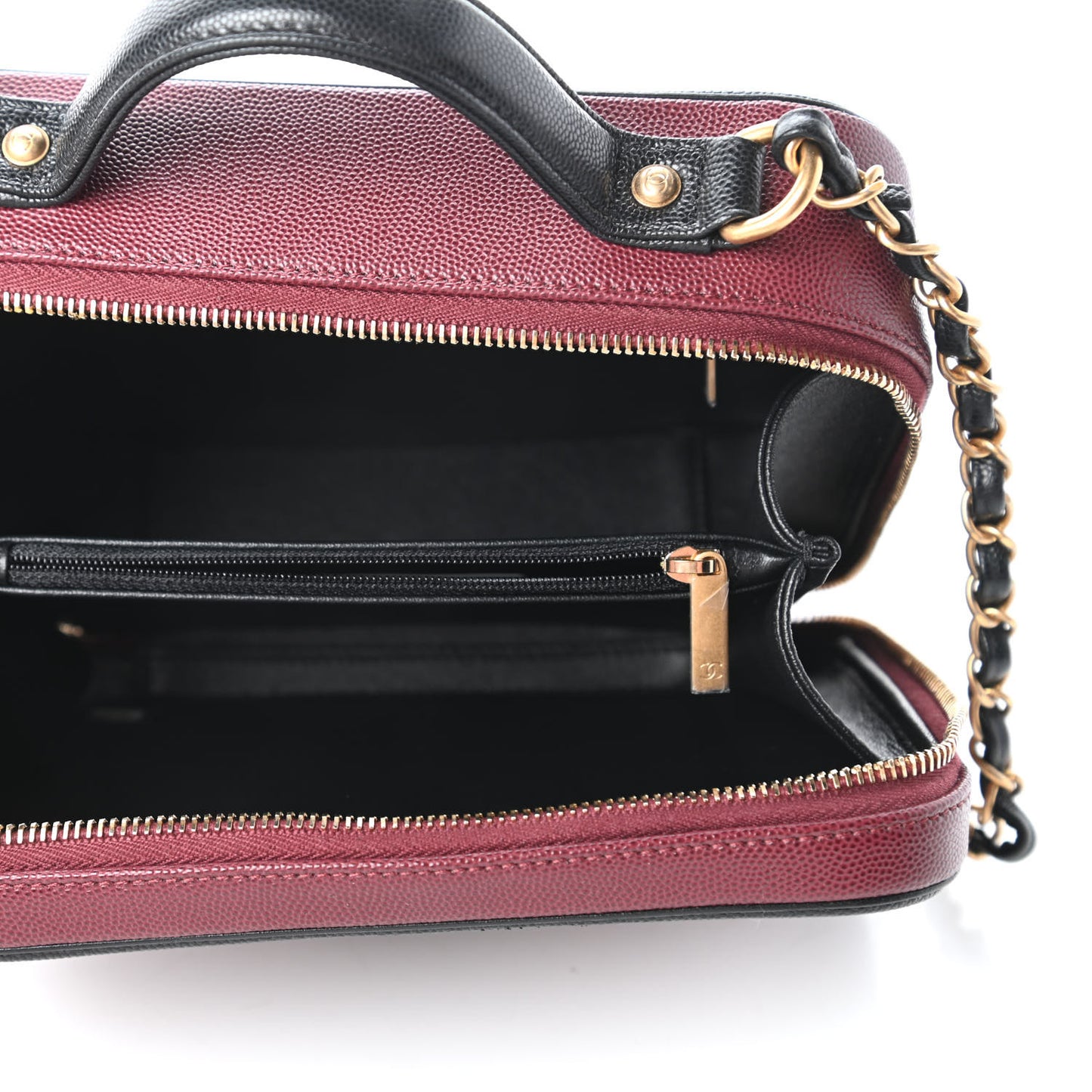 Caviar Quilted Medium CC Filigree Vanity Case Burgundy Black