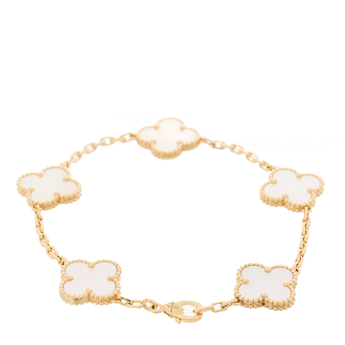 18K Yellow Gold Mother of Pearl 5 Motifs Vintage Alhambra Bracelet