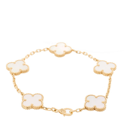 Van Cleef & Arpels 18K Yellow Gold Mother of Pearl 5 Motifs Vintage Alhambra Bracelet 4 of 9