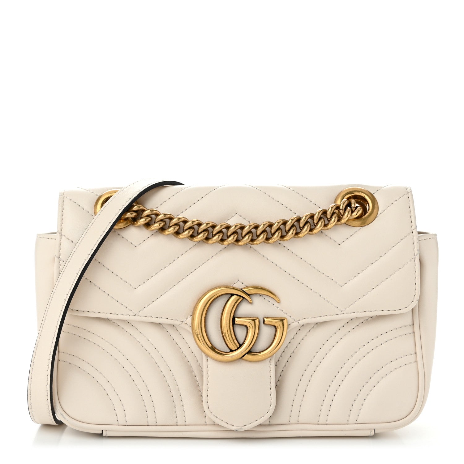 Gucci Calfskin Matelasse Mini GG Marmont Shoulder Bag White 1 of 12