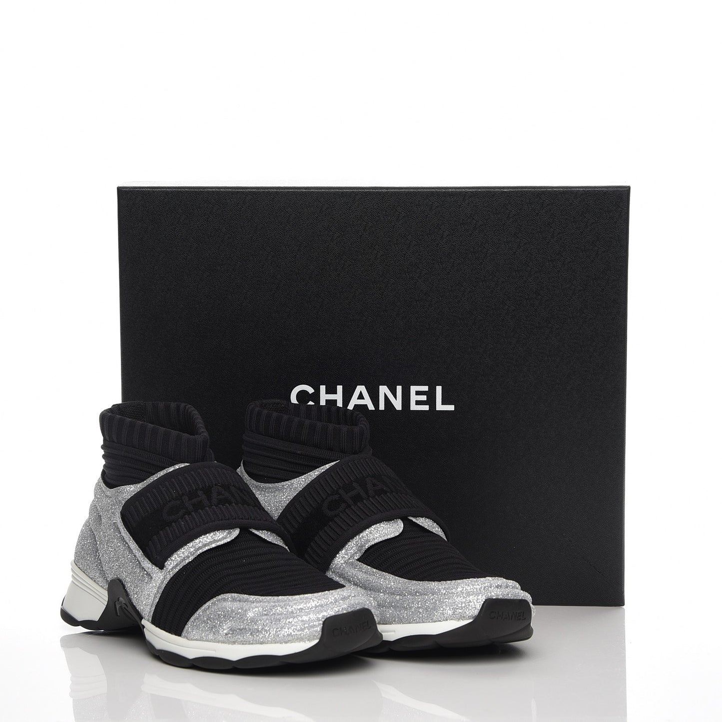 Glitter Stretch Trainers 37.5 Black Silver
