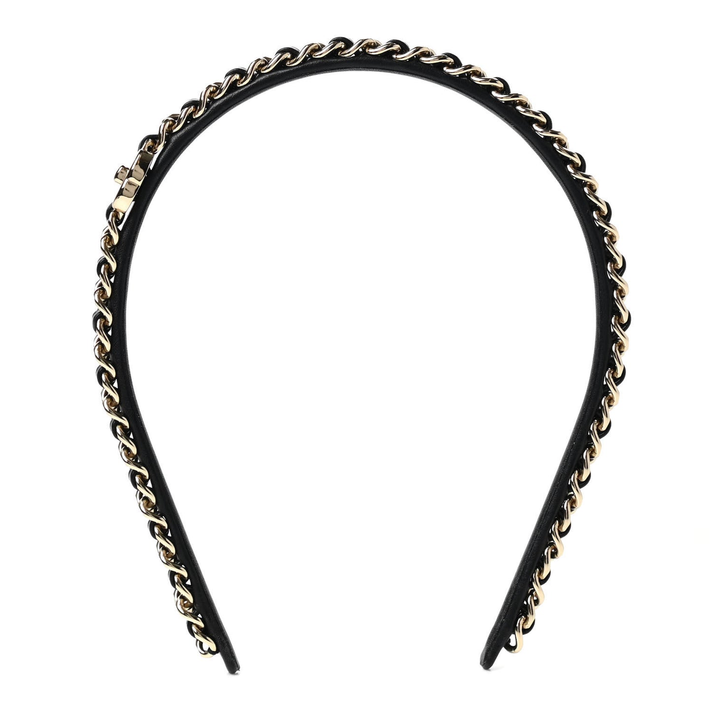 Metal Lambskin CC Turnlock Chain Headband Gold Black