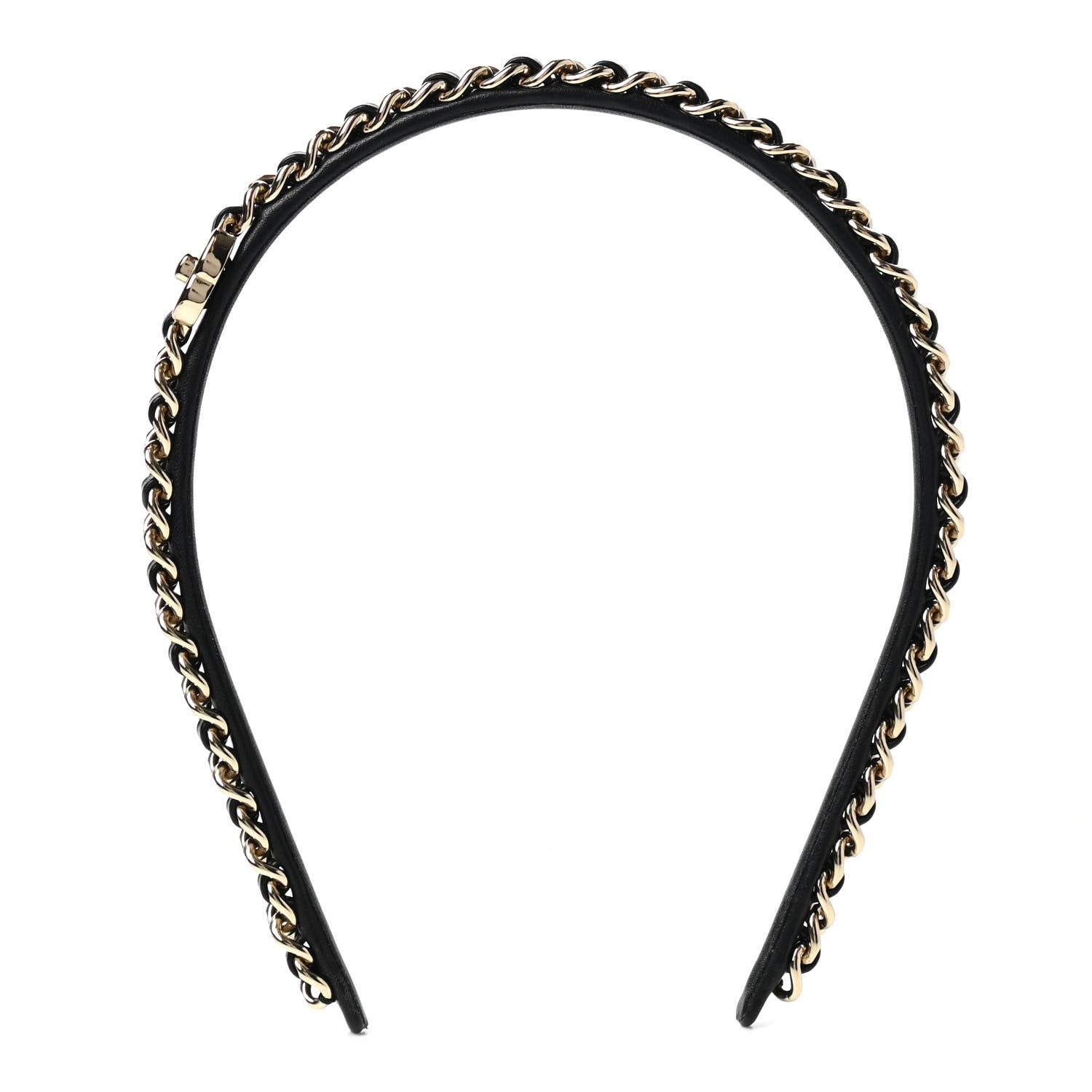 Chanel Metal Lambskin CC Turnlock Chain Headband Gold Black 1 of 4