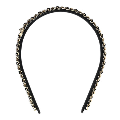 Chanel Metal Lambskin CC Turnlock Chain Headband Gold Black 1 of 4