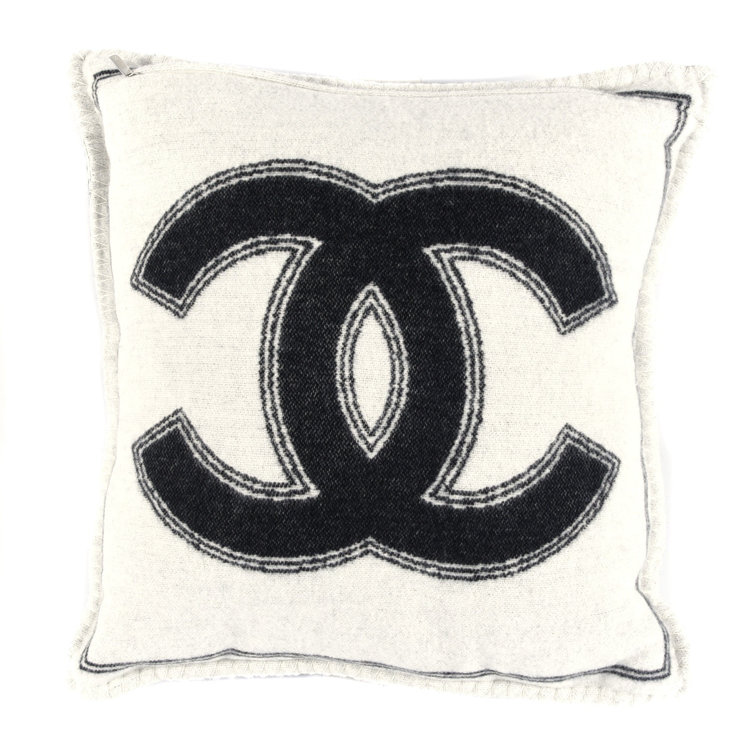 Chanel Merino Wool Cashmere CC Pillow Black Beige 1 of 3