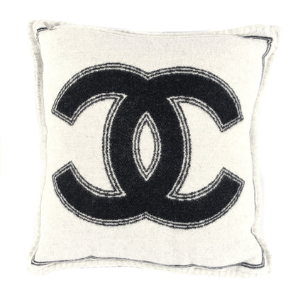 Chanel Merino Wool Cashmere CC Pillow Black Beige 1 of 3
