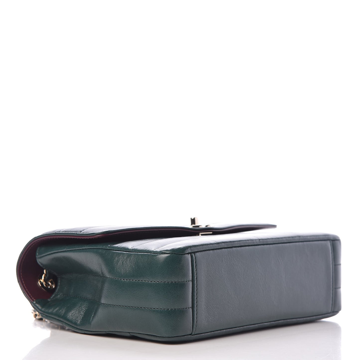 Shiny Lambskin Quilted Chevron Miroir Dark Green