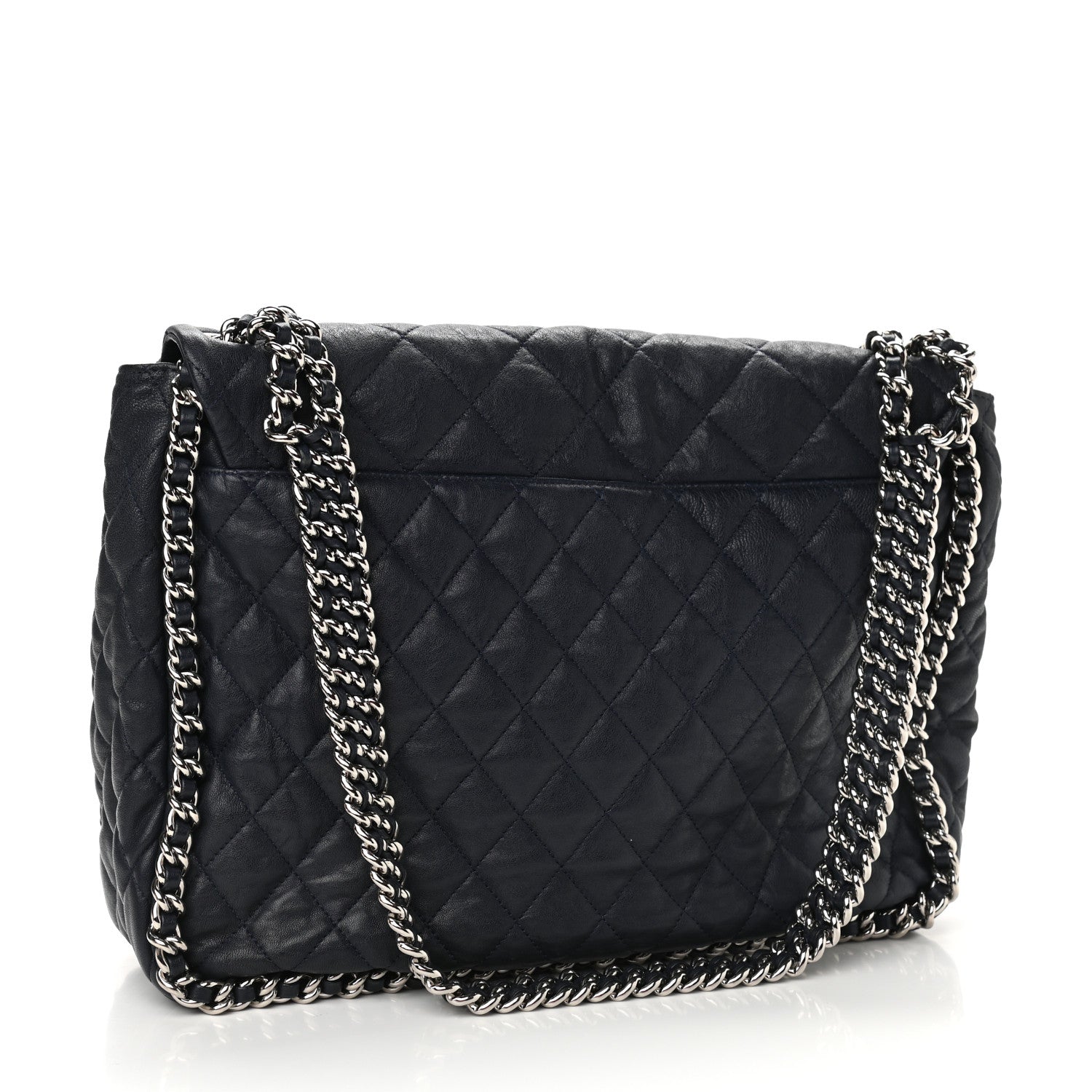 Chanel Washed Lambskin Quilted Chain Around Maxi Flap Dark Navy Blue 3 of 11