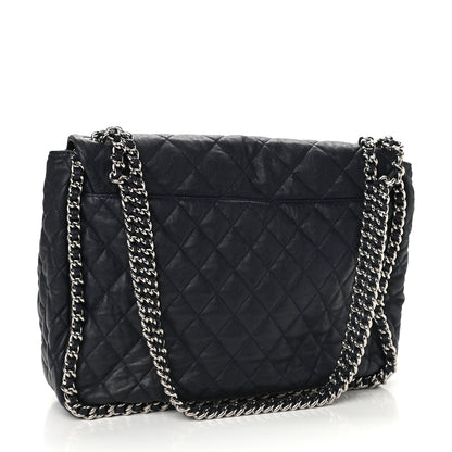 Chanel Washed Lambskin Quilted Chain Around Maxi Flap Dark Navy Blue 3 of 11