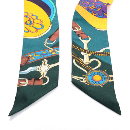 Hermes Silk Festival des Amazones Twilly Vert Bleu Soleil 3 of 5