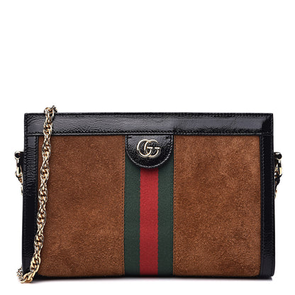 Gucci Suede Patent Web Small Ophidia Chain Shoulder Bag Nocciola Black 1 of 12