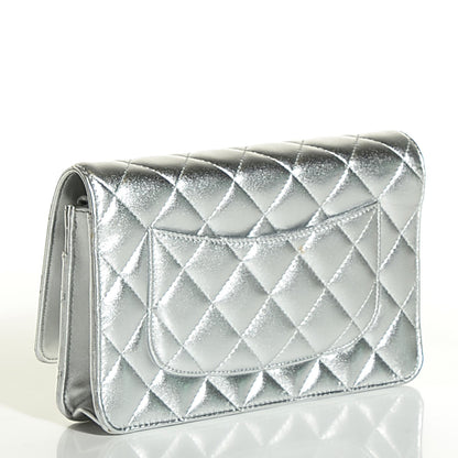 Chanel Lambskin Quilted Wallet On Chain WOC Silver 3 of 8