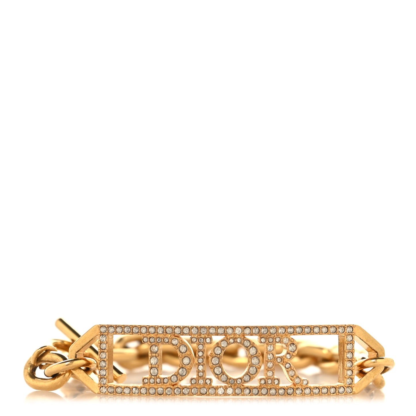 Metal Crystal Logo ID Chain Bracelet Gold