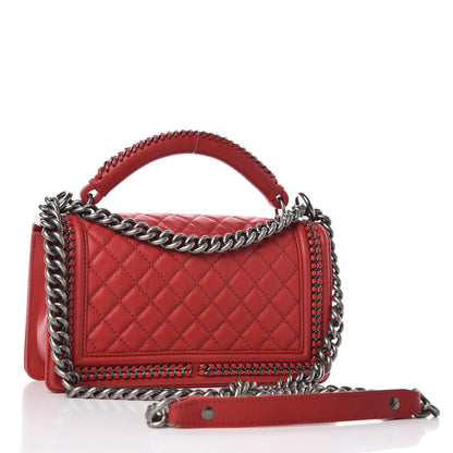 Chanel Calfskin Quilted Medium Top Handle Boy Flap Red 4 of 13