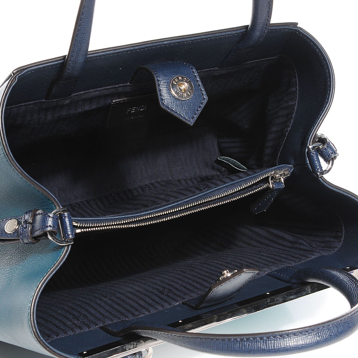 Fendi Vitello Elite Colorblock Petite 2Jours Tote Lavagna Oceano Argento 5 of 13
