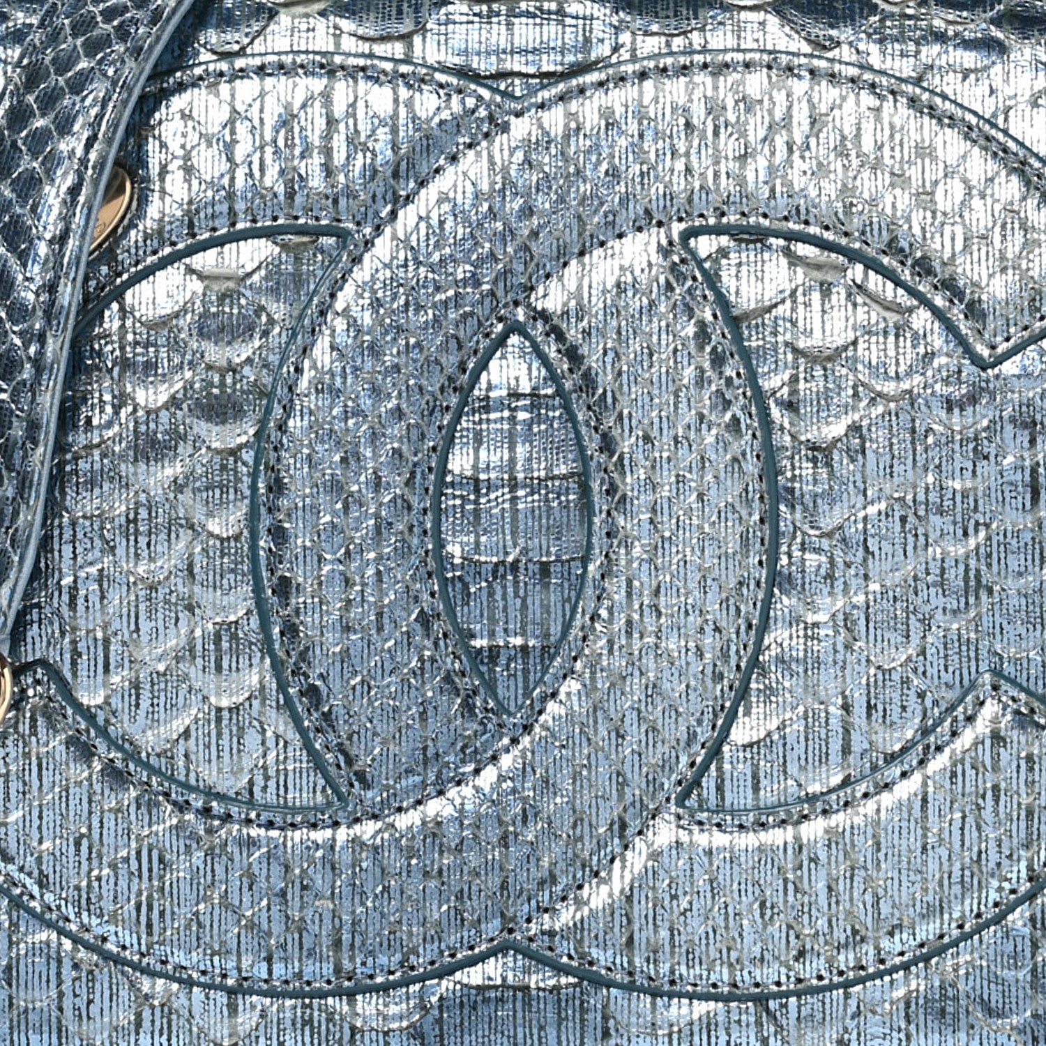 Chanel Metallic Snakeskin CC Flap Bag Blue 8 of 11