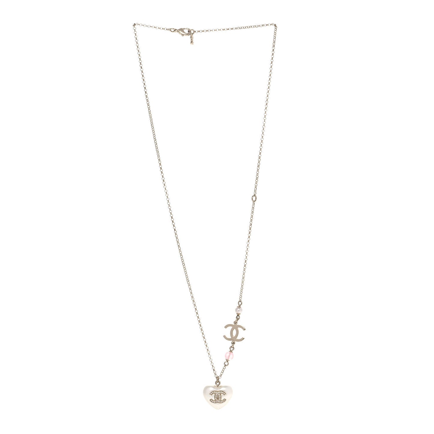 Resin Crystal CC Heart Necklace Pearly White Gold