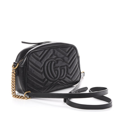 Gucci Calfskin Matelasse Small GG Marmont Chain Shoulder Bag Black 2 of 6