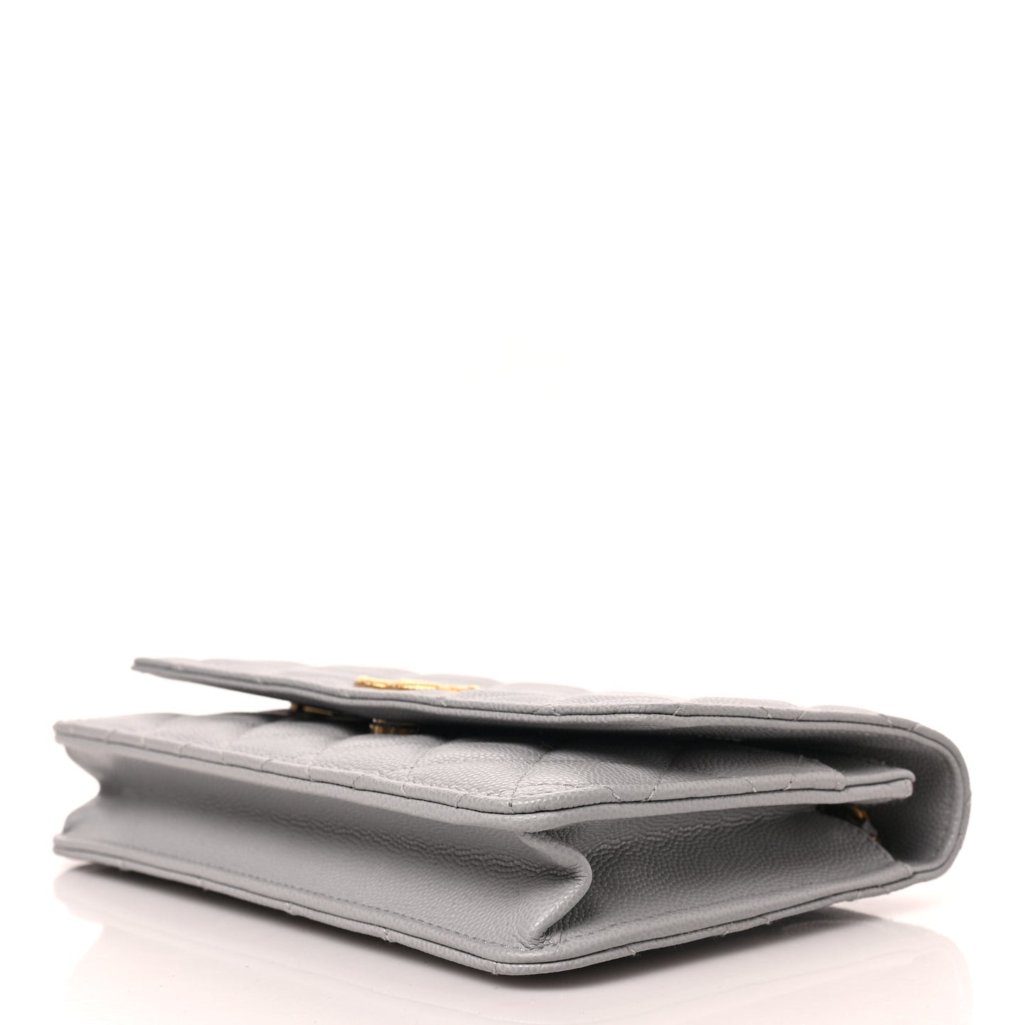 Caviar Quilted Studded CC Wallet on Chain WOC Grey