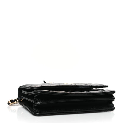 Chanel Lambskin Quilted Mini Camellia Bow Wallet On Chain WOC Black 4 of 9