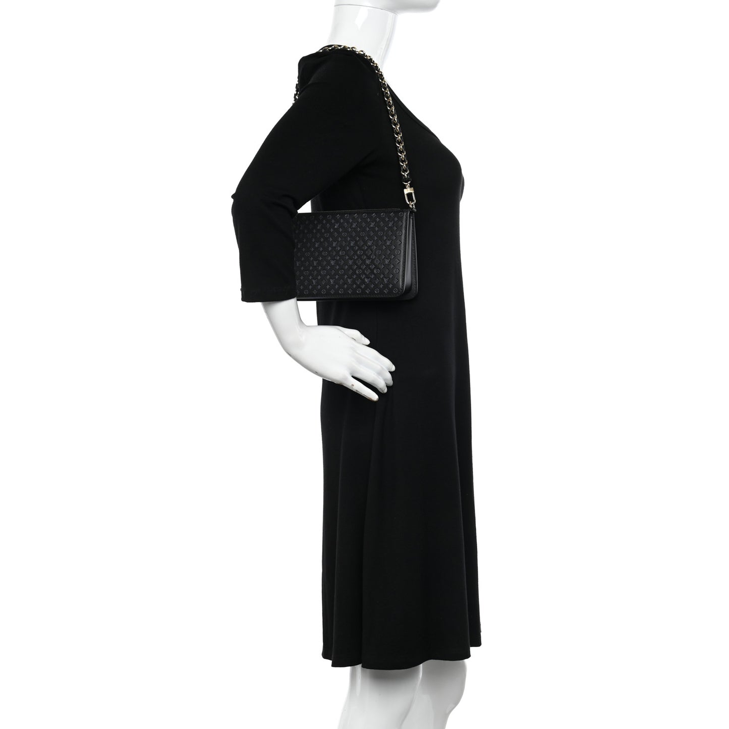 Calfskin Nanogram Embossed Lexington Pouch Black