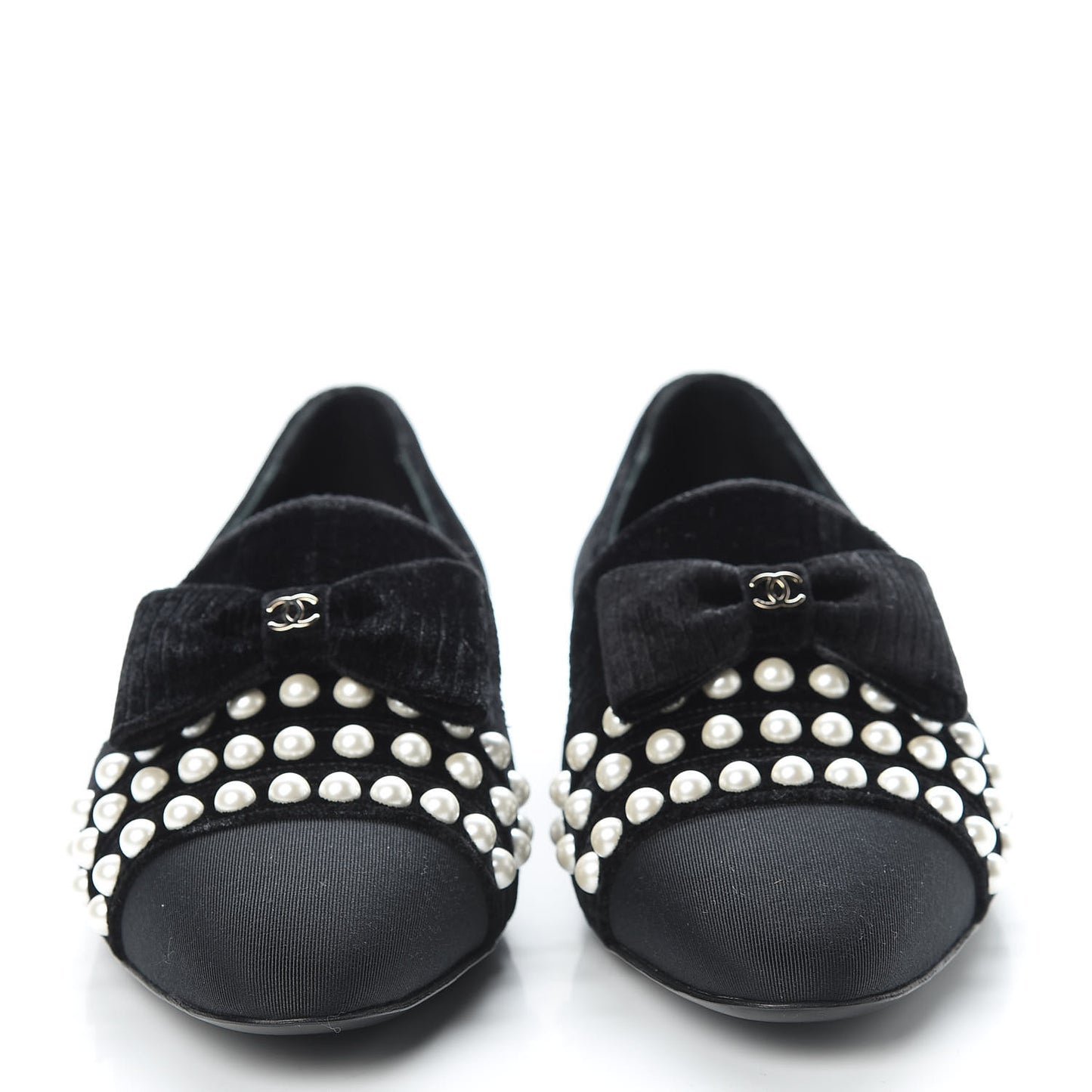 Velvet Grosgrain Pearls Moccasin Loafers 40 Black