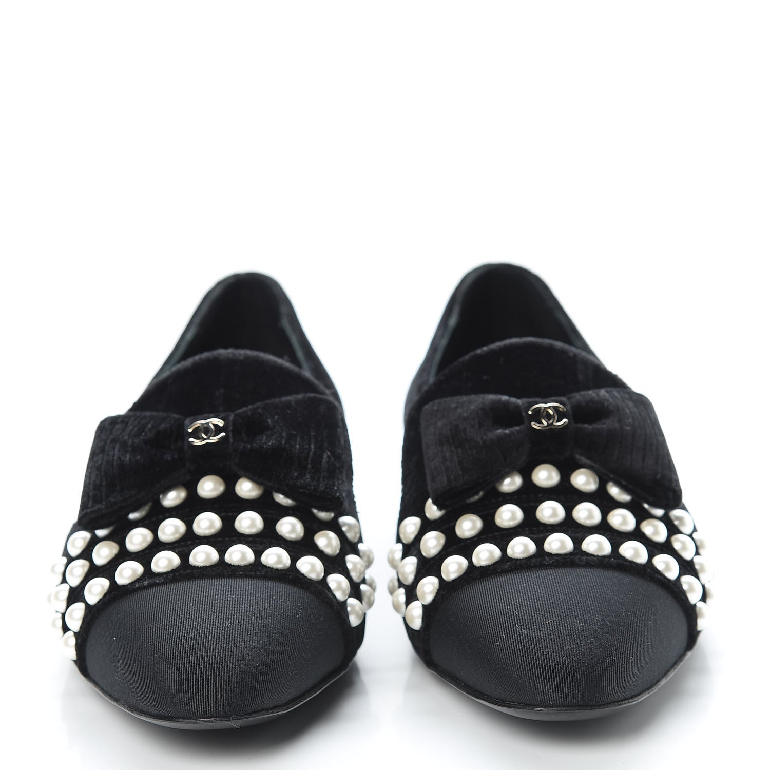 Chanel Velvet Grosgrain Pearls Moccasin Loafers 40 Black 2 of 7