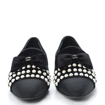 Chanel Velvet Grosgrain Pearls Moccasin Loafers 40 Black 2 of 7