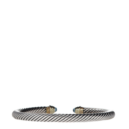 David Yurman Sterling Silver 14K Yellow Gold Blue Topaz 5mm Cable Classics Petite Color Bracelet 3 of 5