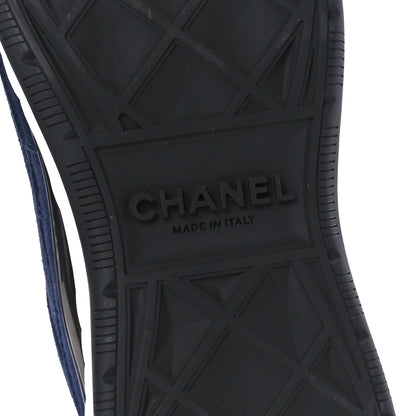 Chanel Suede Calfskin Nylon Grosgrain CC Sneakers 37.5 Navy Blue 6 of 10