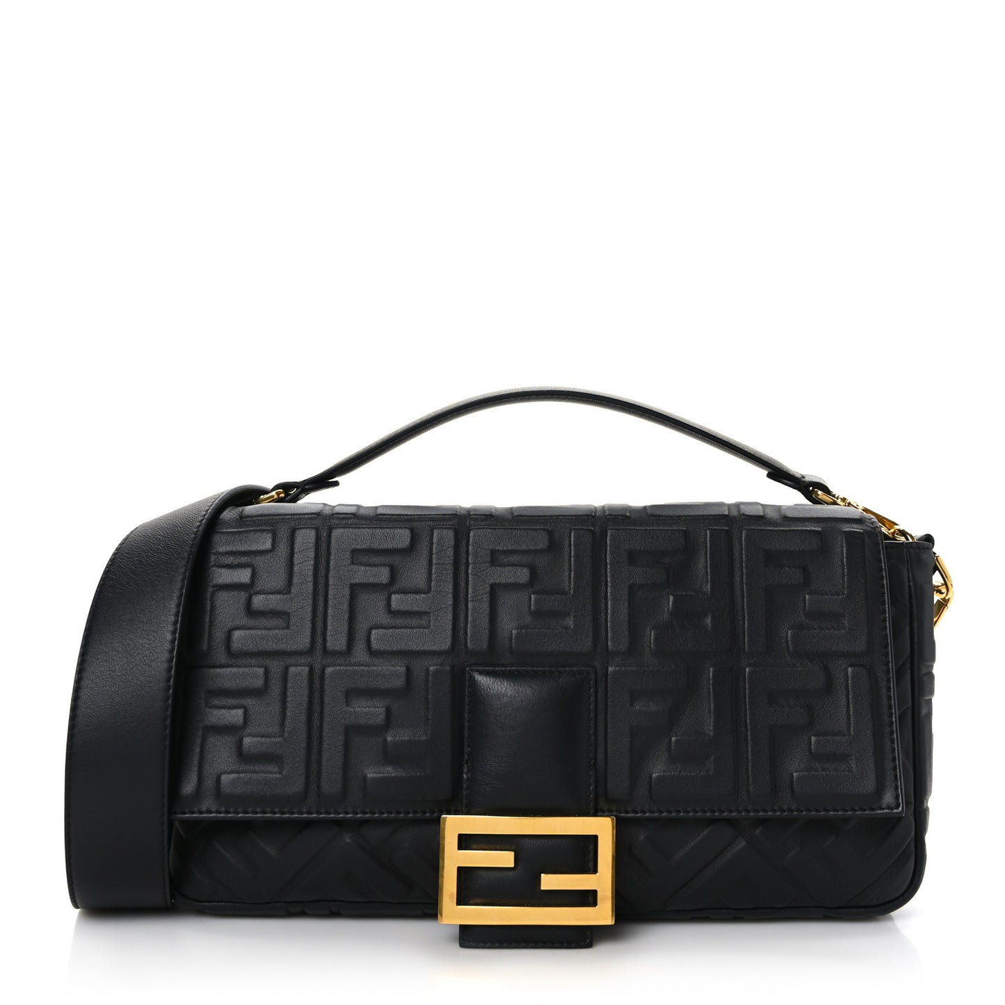 Nappa FF 1974 Embossed Large Baguette Black