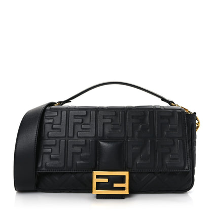 Fendi Nappa FF 1974 Embossed Large Baguette Black 1 of 8