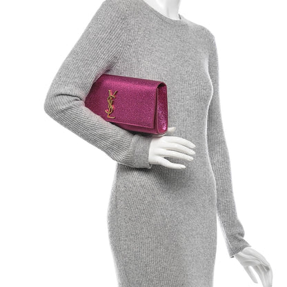Saint Laurent Metallic Calfskin Classic Monogram Clutch Fuchsia 2 of 6