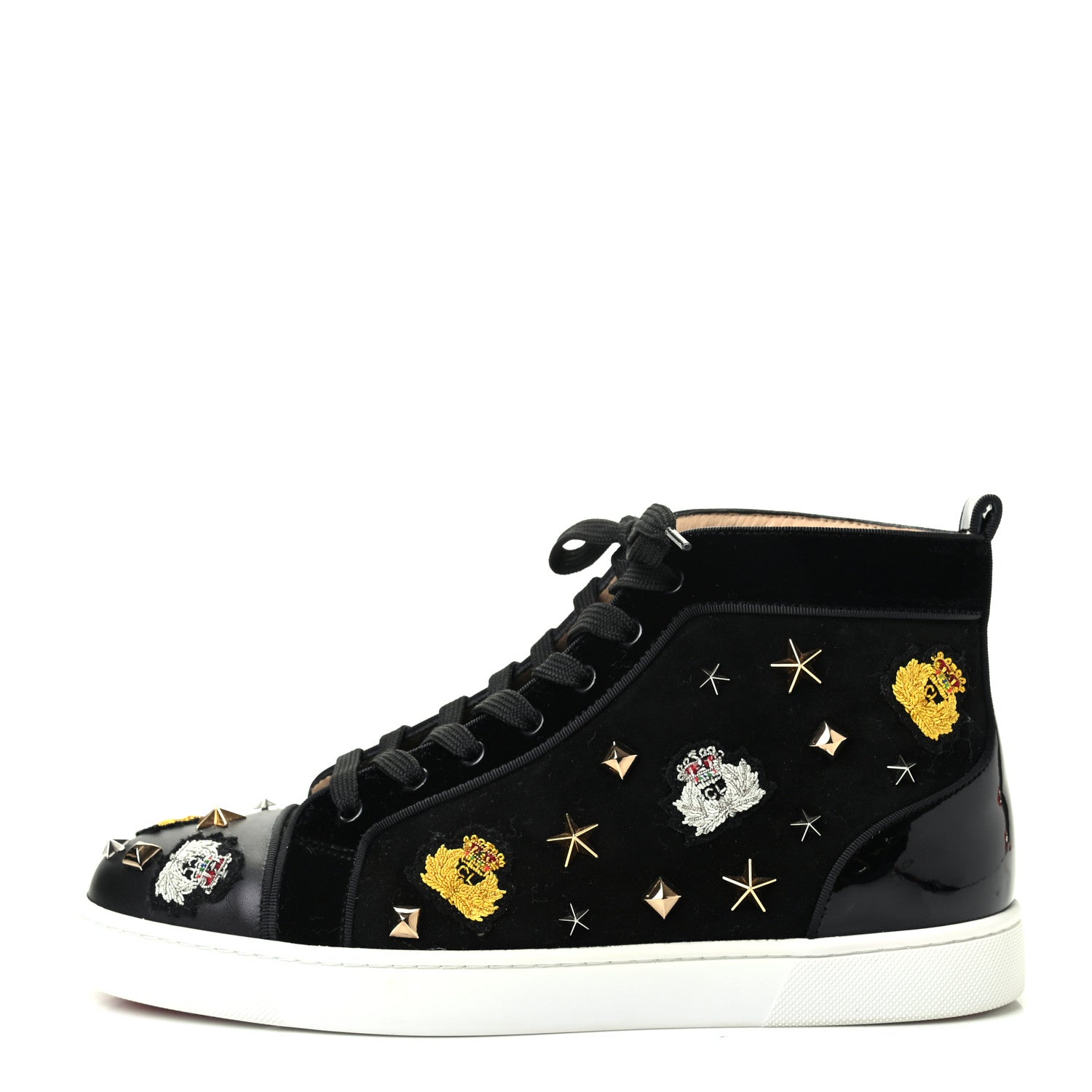 Christian Louboutin Veau Velours Velvet Patent Calfskin Mens Loubacademia Flat Sneakers 41.5 Black 1 of 9