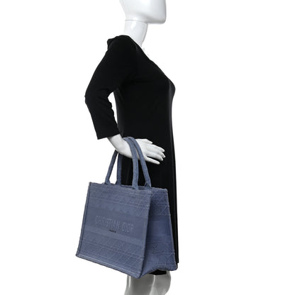 Christian Dior Embroidered Cannage Medium Book Tote Denim Blue 2 of 11