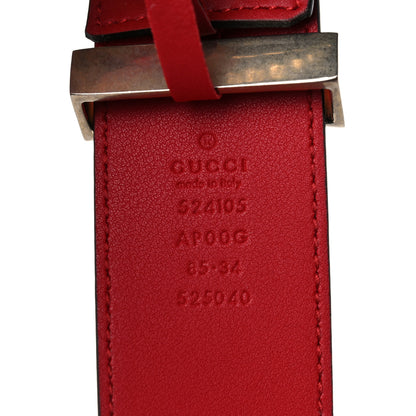 Gucci Moon Calfskin Torchon Double G 40mm Belt 85 34 Hibiscus Red 3 of 4