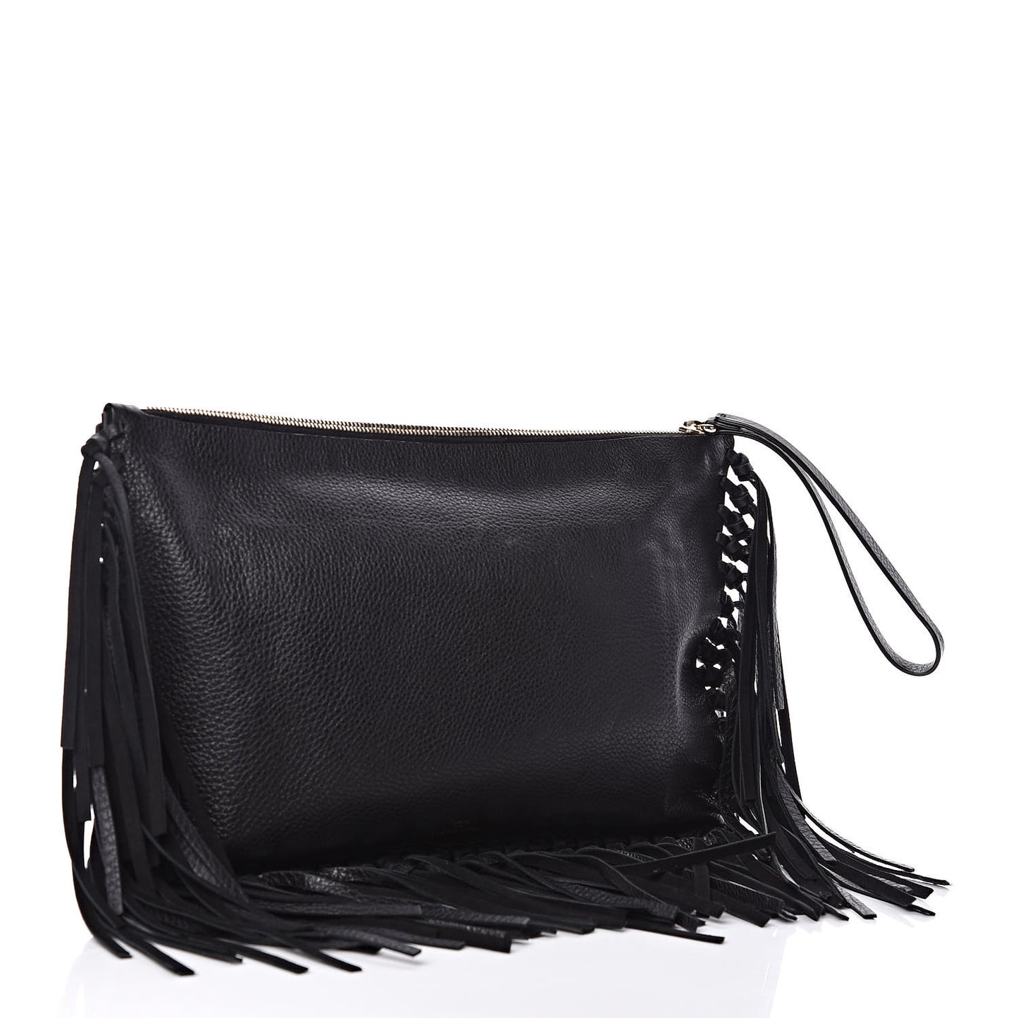 Calfskin Rockee Fringe Clutch Black