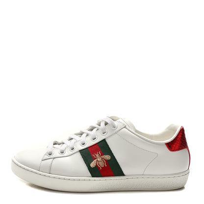 Gucci Calfskin Ayers Bee Embroidered Womens Ace Sneakers 36.5 White Green 1 of 10