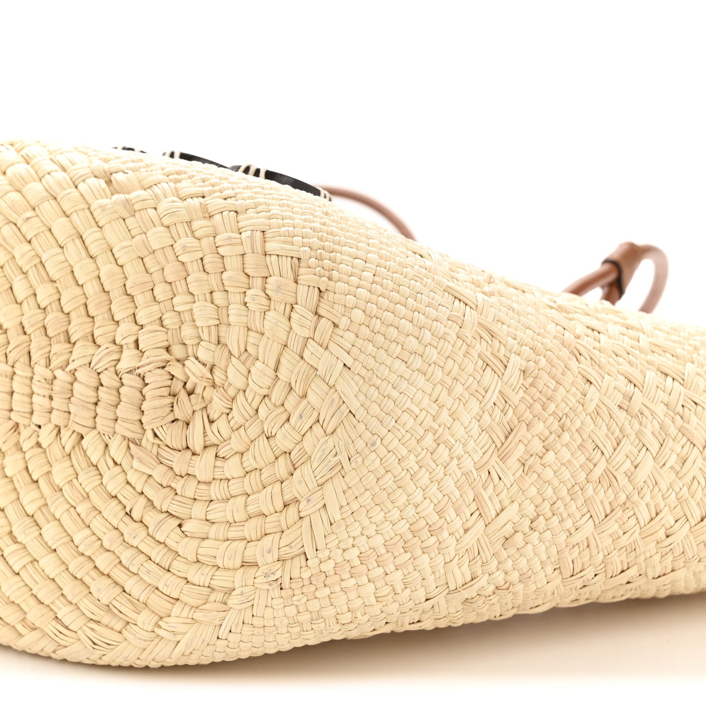 Calfskin Raffia Small Anagram Basket Tote Bag Natural Tan