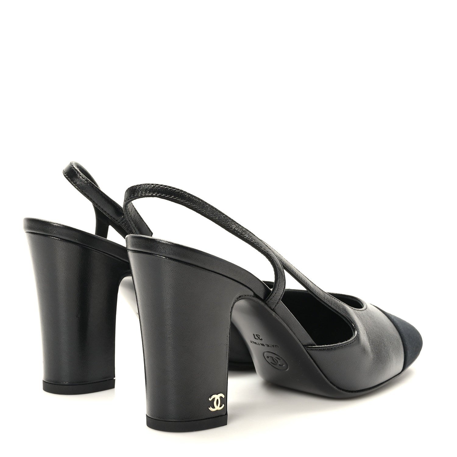 Chanel Goatskin Grosgrain Cap Toe CC Slingback Sandals 37 Black 4 of 9