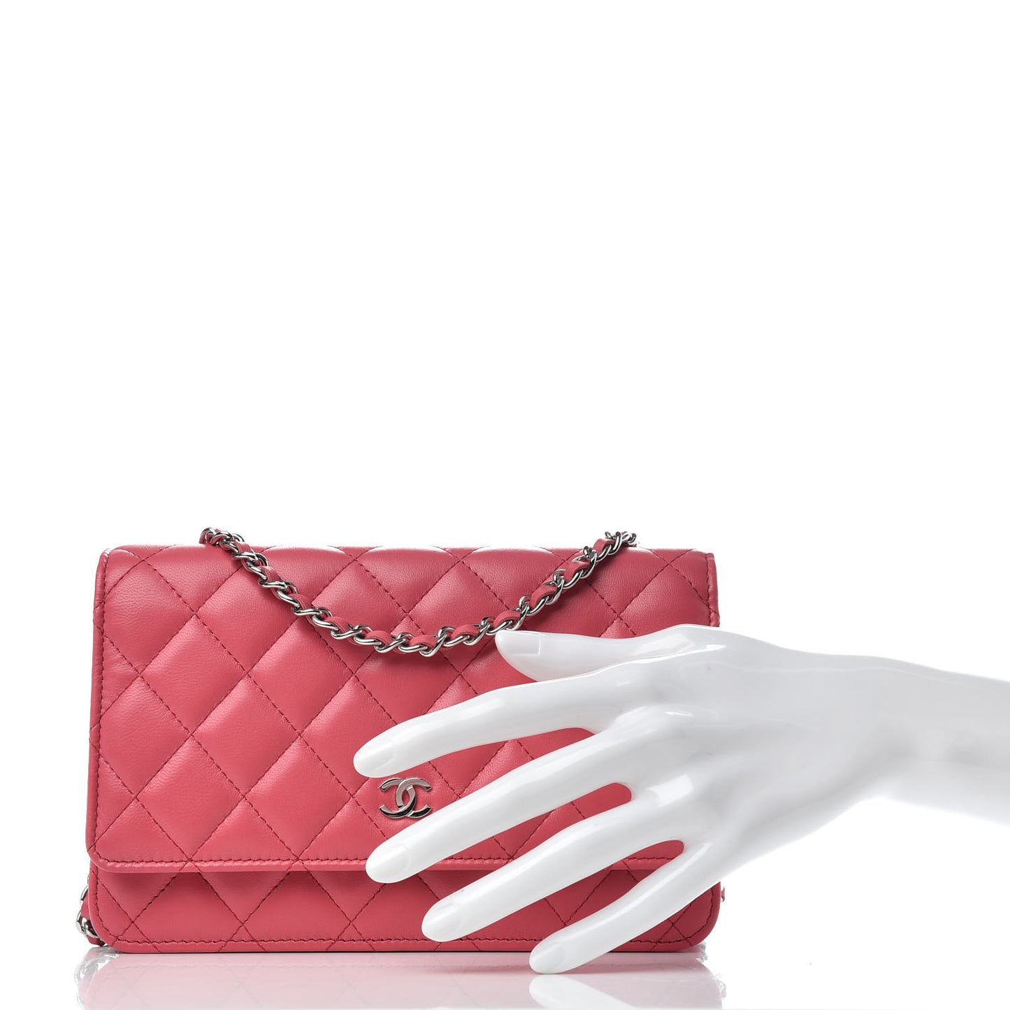 Lambskin Quilted Wallet On Chain WOC Pink