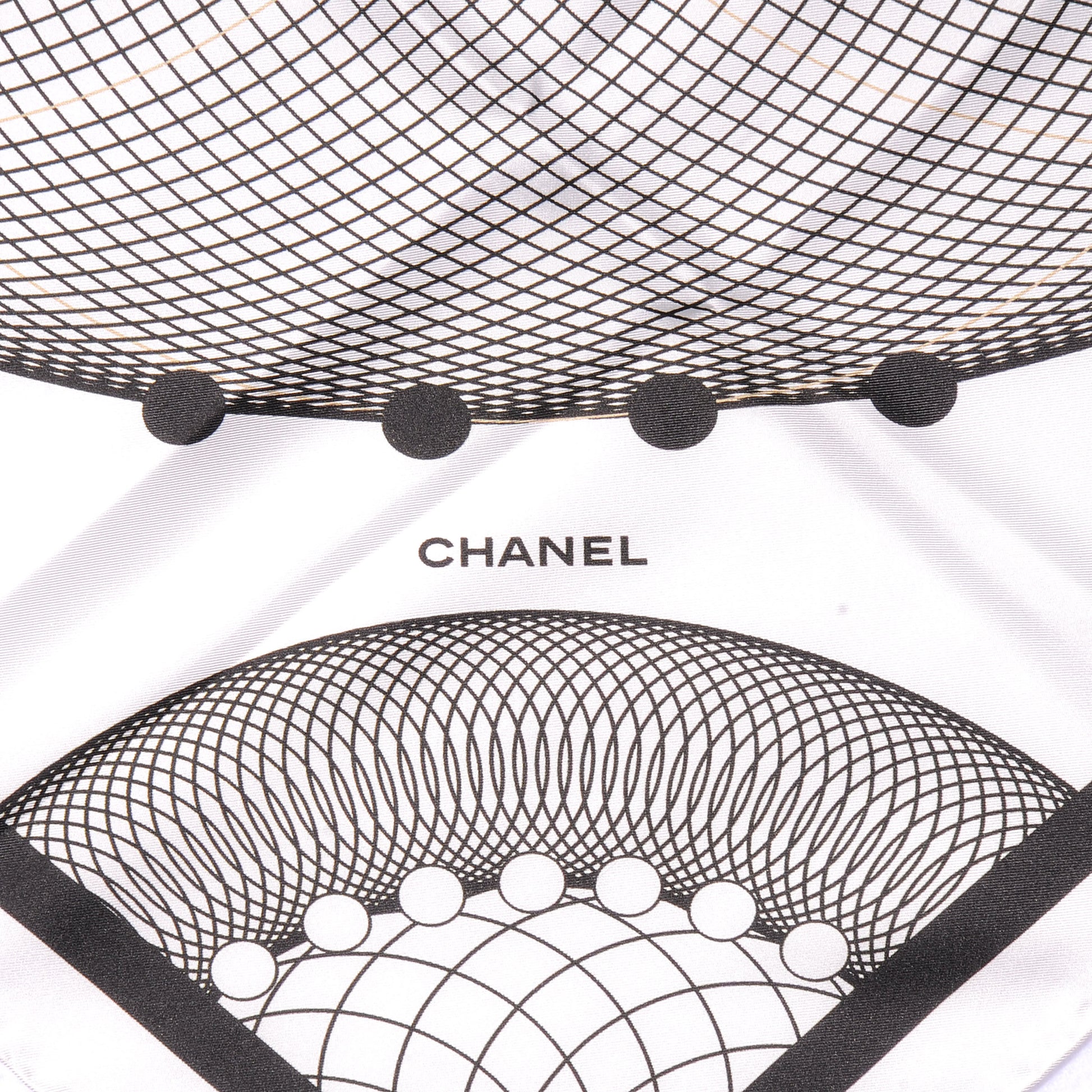 Chanel Silk Spiro Scarf Black White CC 2 of 5