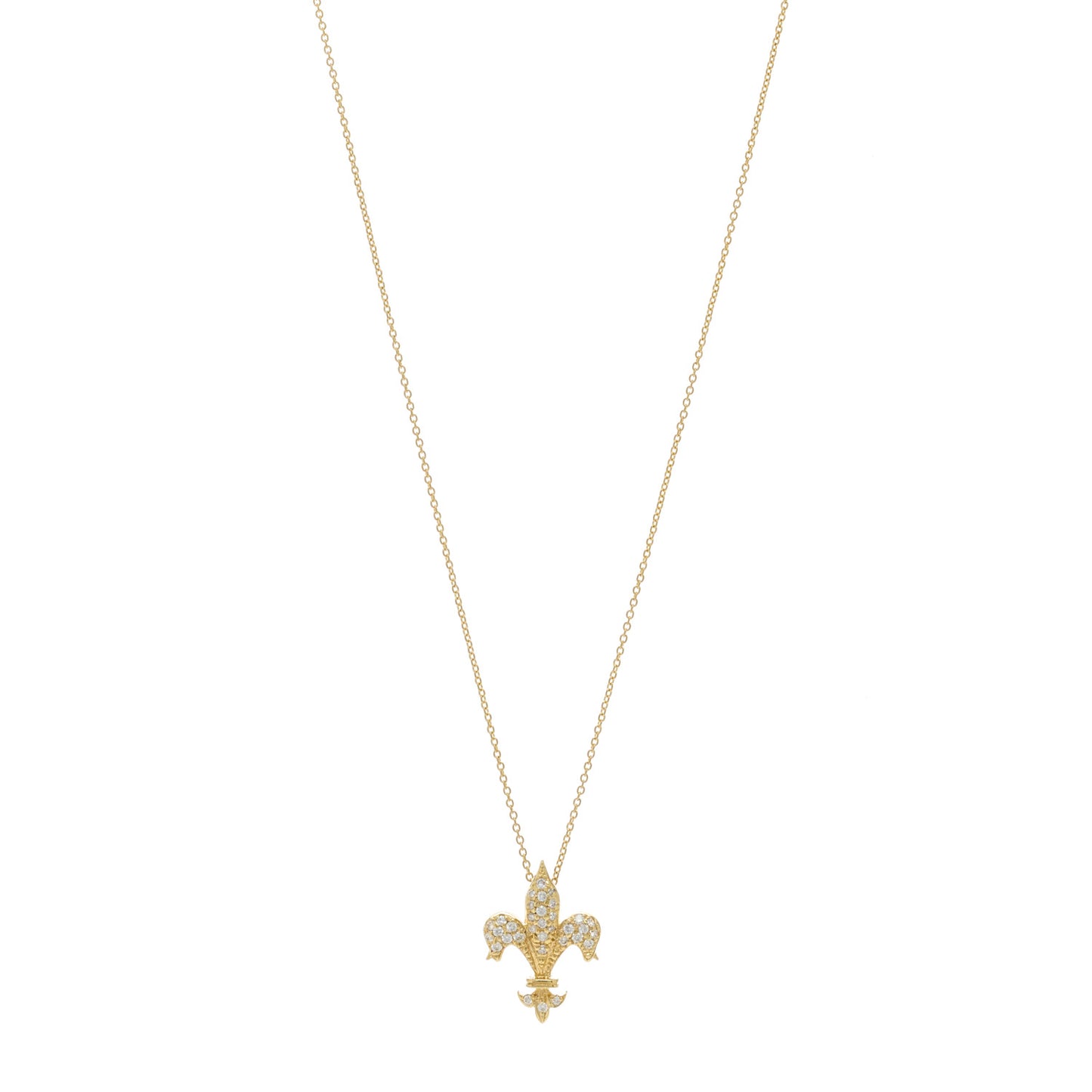 18K Yellow Gold Diamond Tiny Treasures Fleur de Lis Pendant Necklace