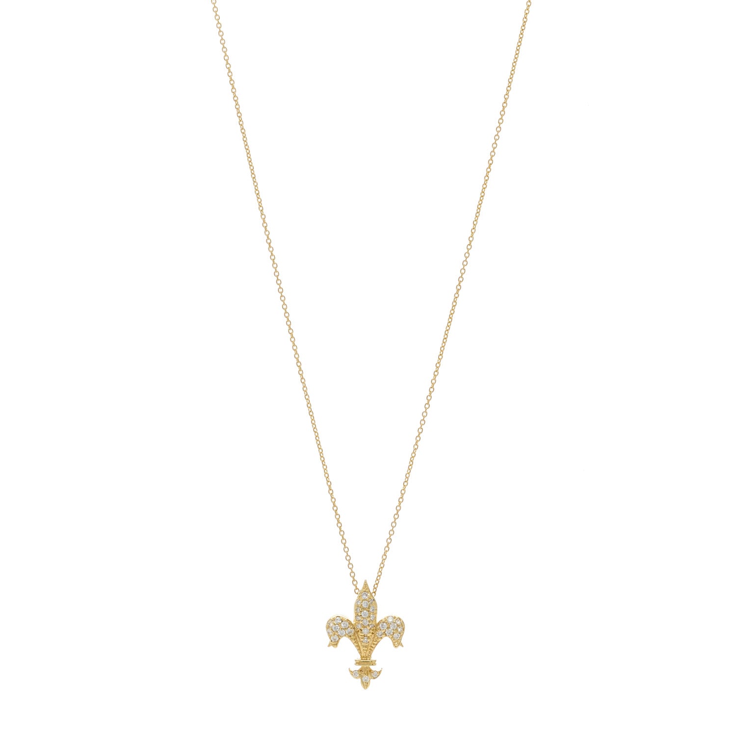 Roberto Coin 18K Yellow Gold Diamond Tiny Treasures Fleur de Lis Pendant Necklace 1 of 6