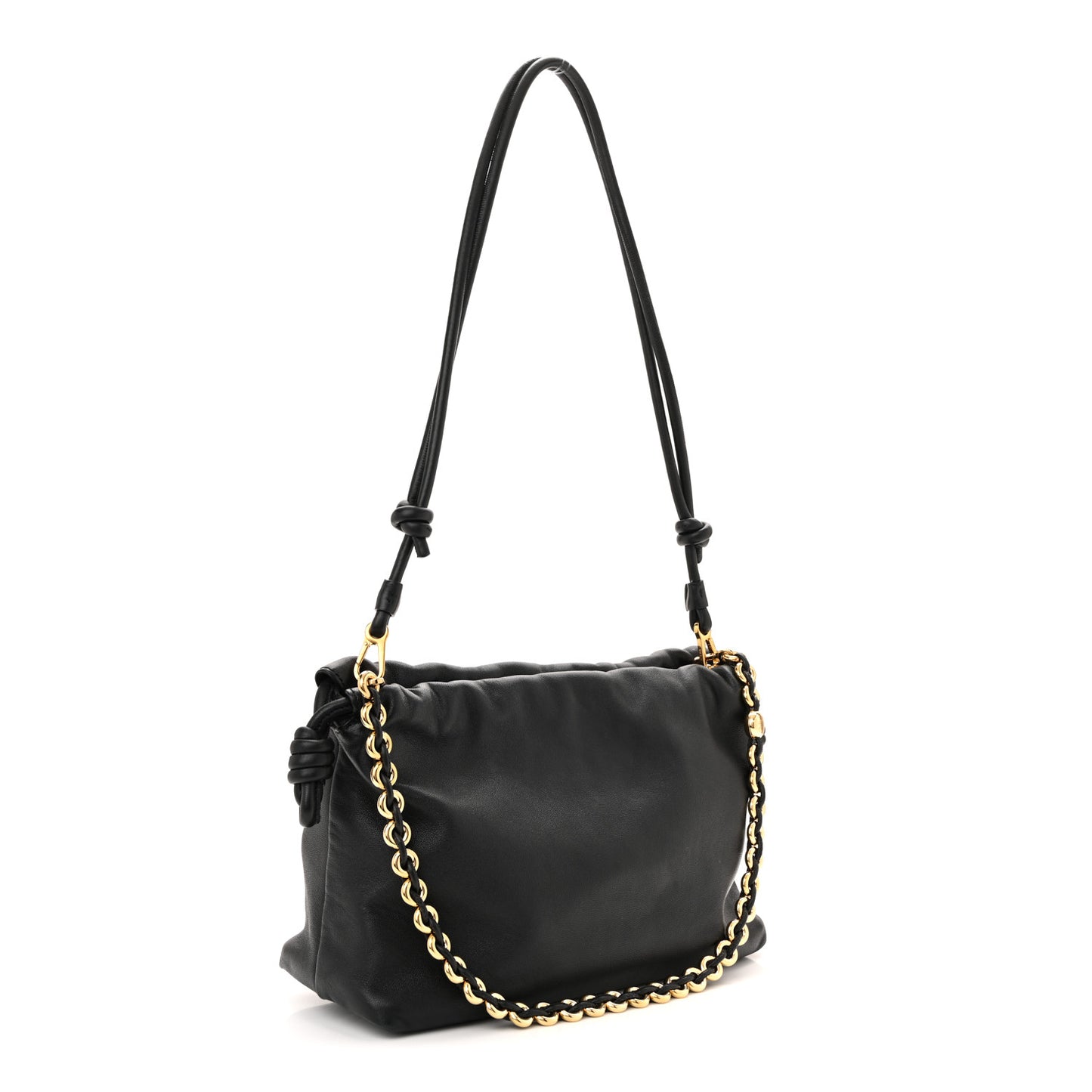 Mellow Nappa Medium Donut Chain Flamenco Knot Clutch Black
