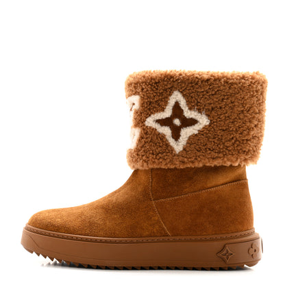 Louis Vuitton Suede Calfskin Shearling Snowdrop Flat Ankle Boot 38 Cognac 1 of 9